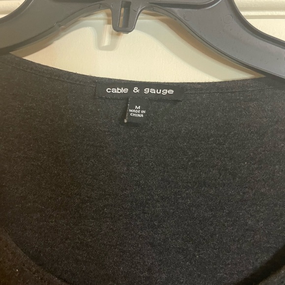 Cable & Gauge 3/4 sleeve black tee with leather detail.  Size Med.  Good shape. - Picture 3 of 3